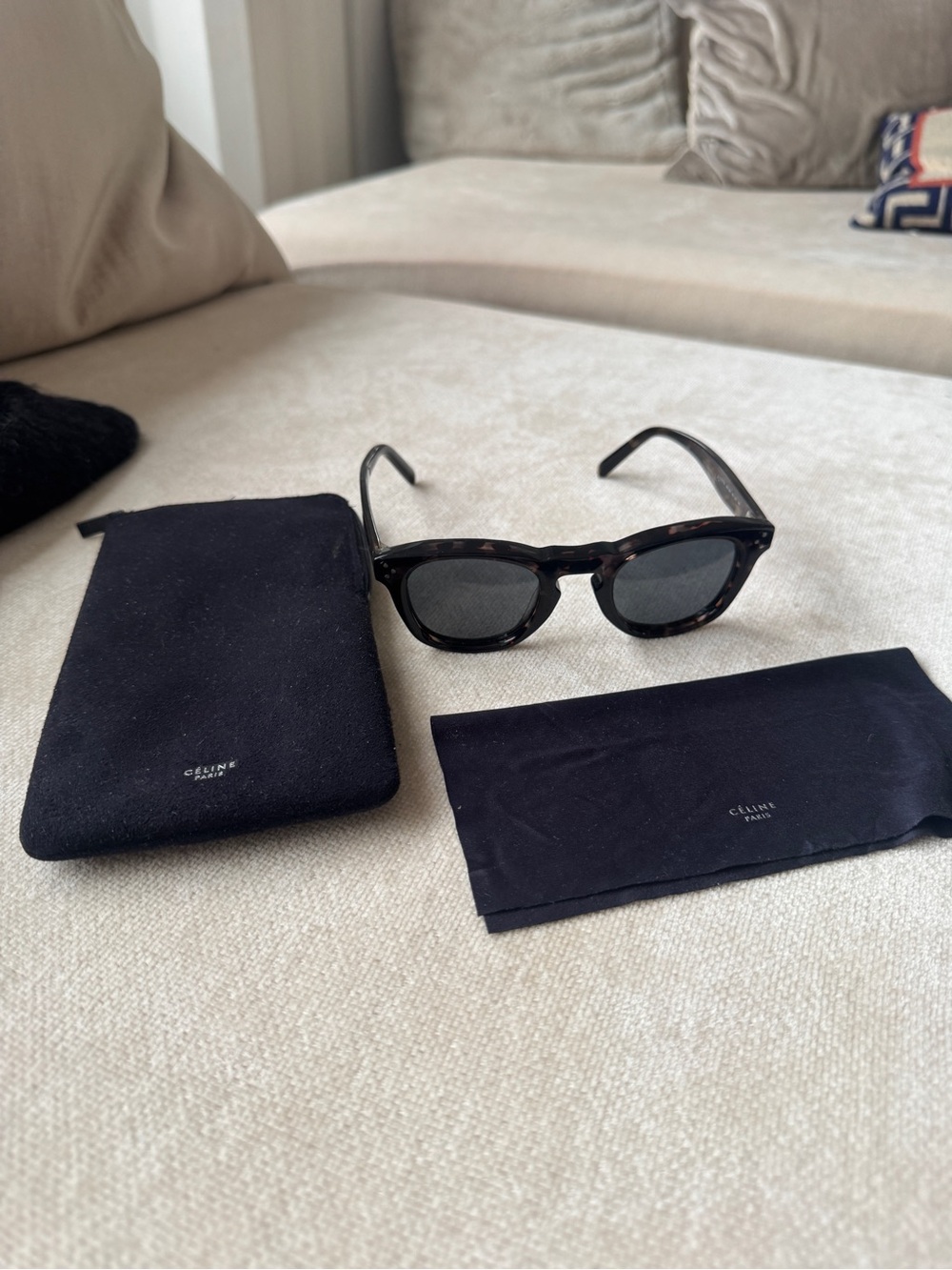 Celine Tortoiseshell Sunglasses with Black Lenses